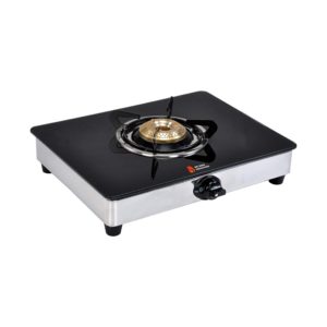 Suraksha Shine Crystal Single Tri-Pin Brass Burner Cooktop Glass With Stainless Steel Gas Stove