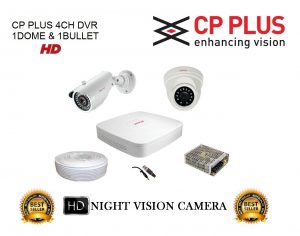 CP PLUS 2 HD CCTV Cameras (1MP) with 4Ch. HD DVR Kit with All Accessories